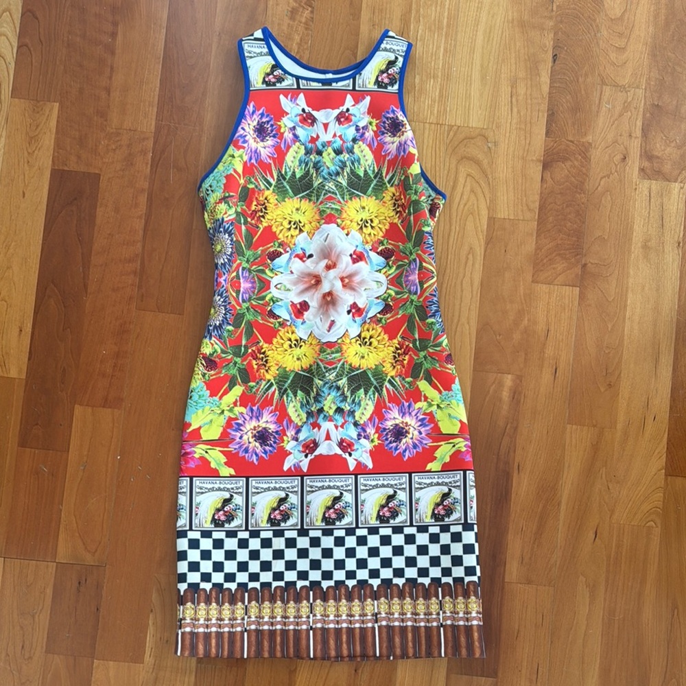 Clover Canyon Blue Pink Sheath Mini Dress Halter Sleeveless